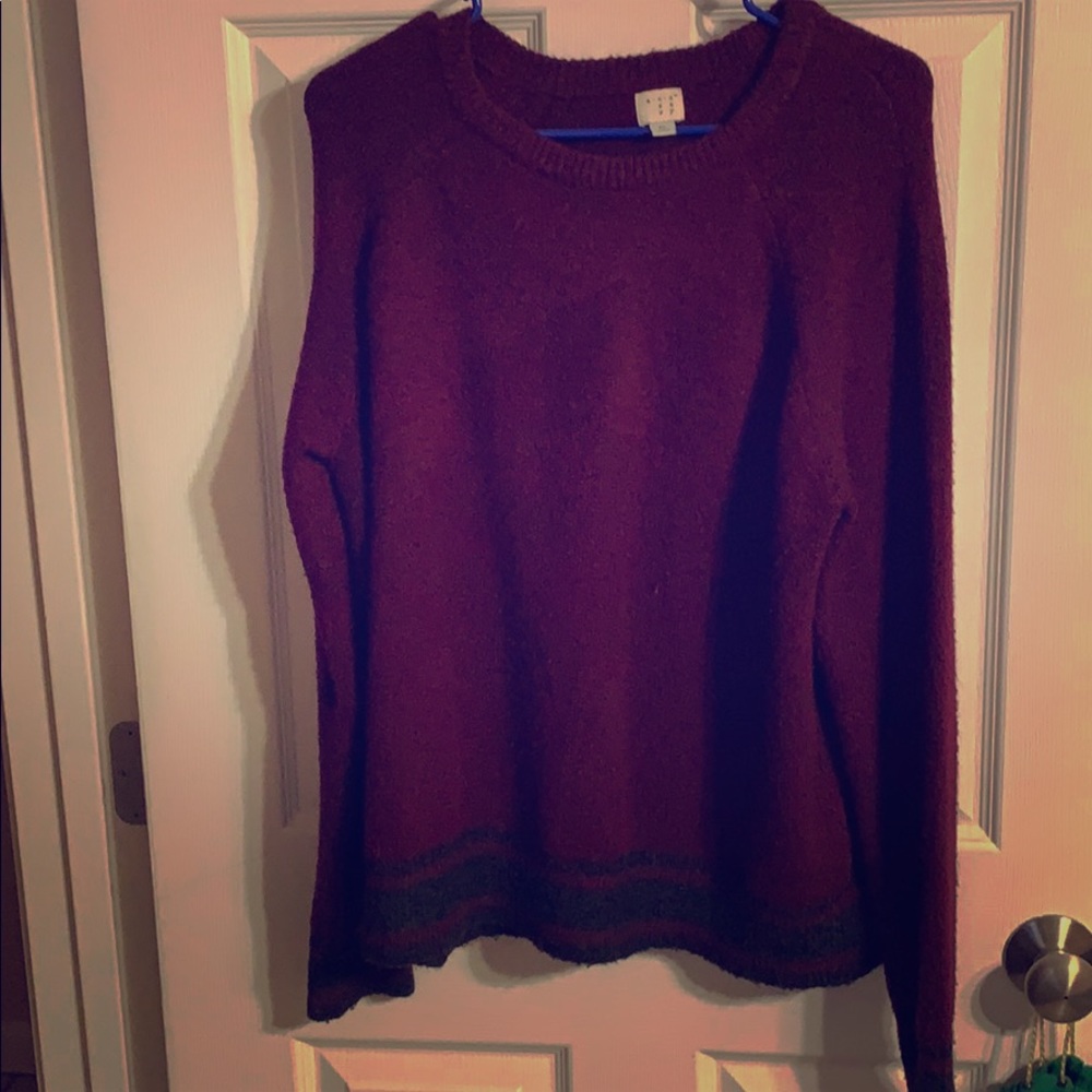 Dark wine red sweater with black stripes